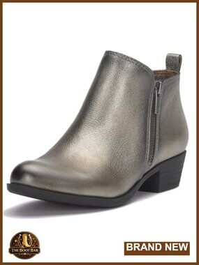 Women's Leather Ankle Booties Dual Zip Stacked Heel Round Toe Casual Boots